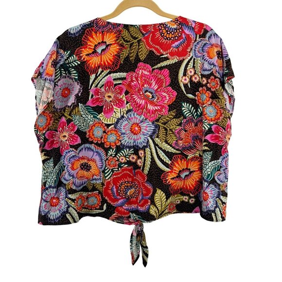 Torrid Black Brown Pink Multicolor Tie Front Boxy Fit Top Boho - Size 0X - Picture 2 of 6
